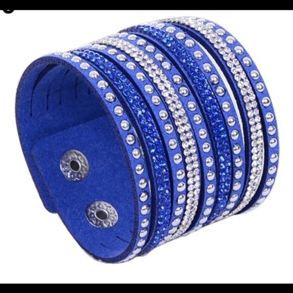 Blue Suede Rhinestone Cuff Bracelet - Picture 2 of 2